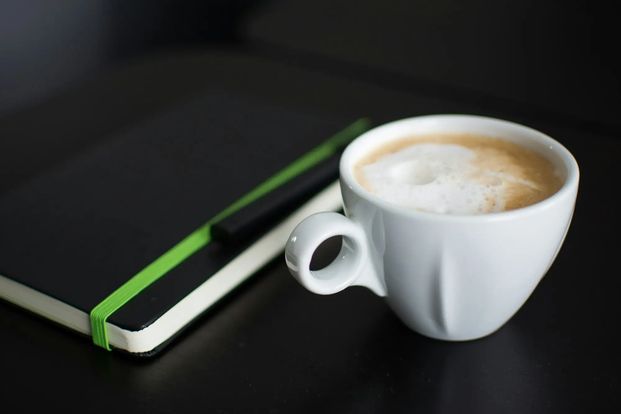 Cup of coffee on a dark desk